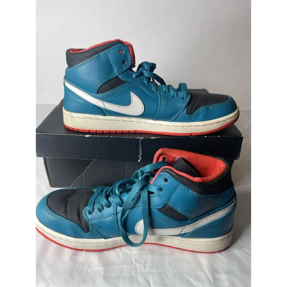 Nike Air Jordan 1 Retro Mid Tropical Teal‎ Infrared 554724-308 Sz 8 “Excellent”